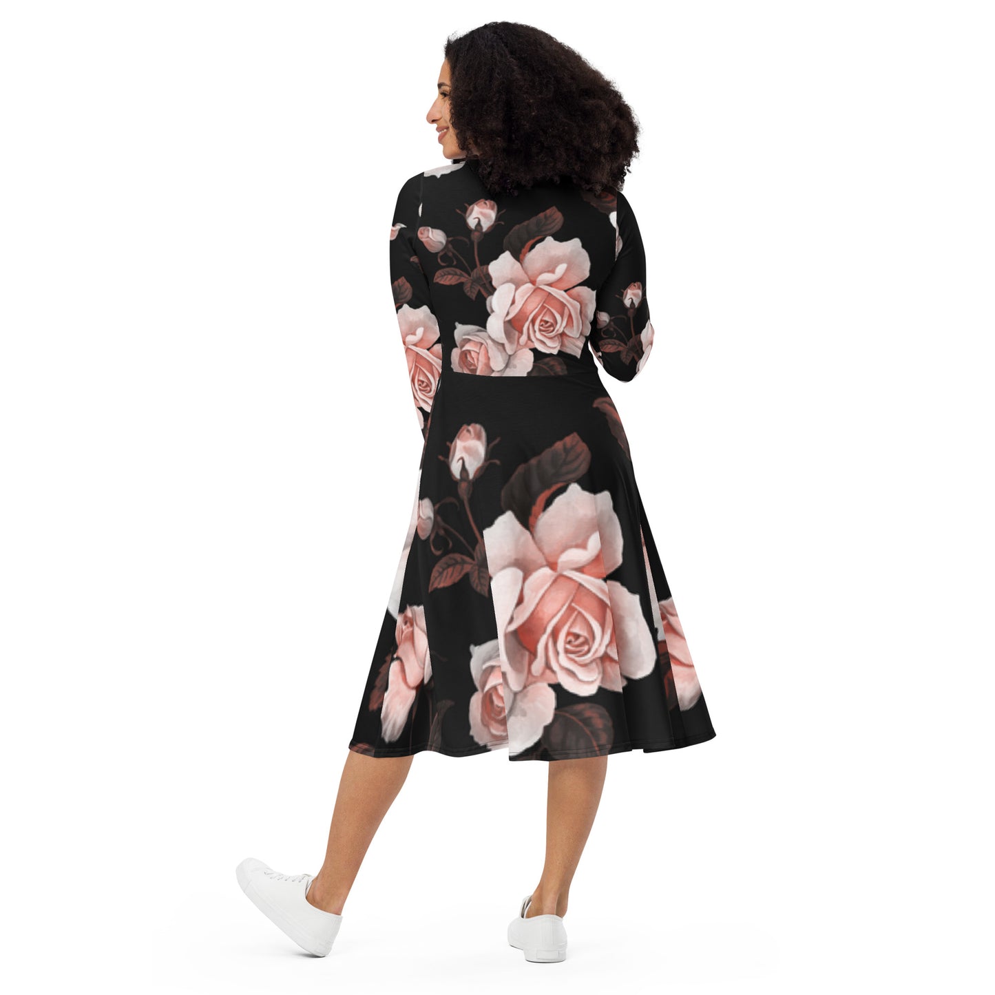 Everything is coming up Roses long sleeve midi dress