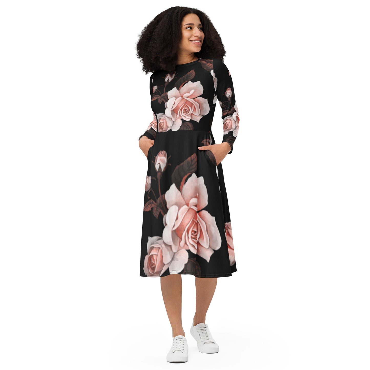 Everything is coming up Roses long sleeve midi dress