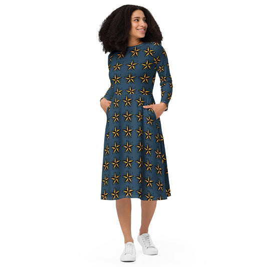 All Star All-over print long sleeve midi dress