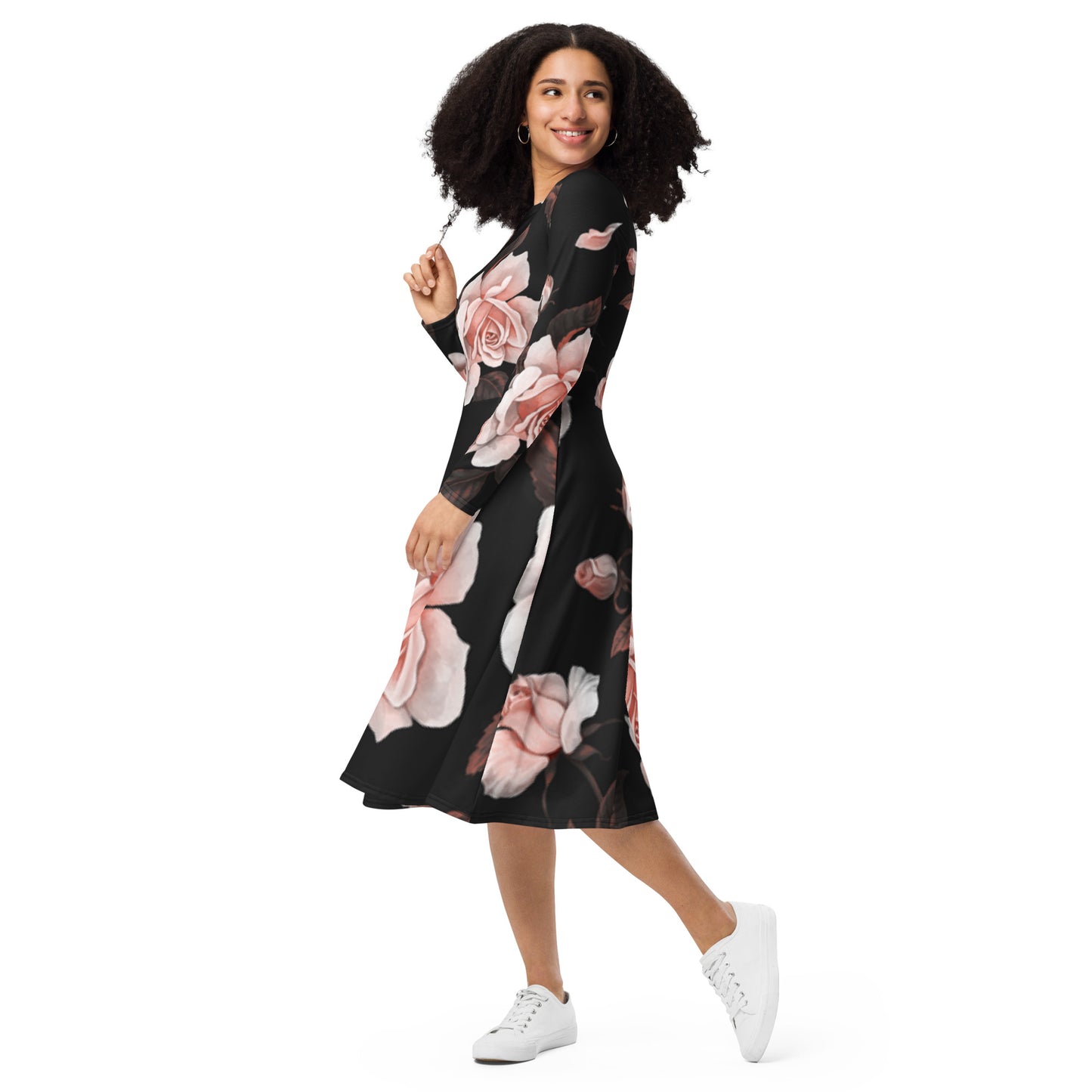 Everything is coming up Roses long sleeve midi dress