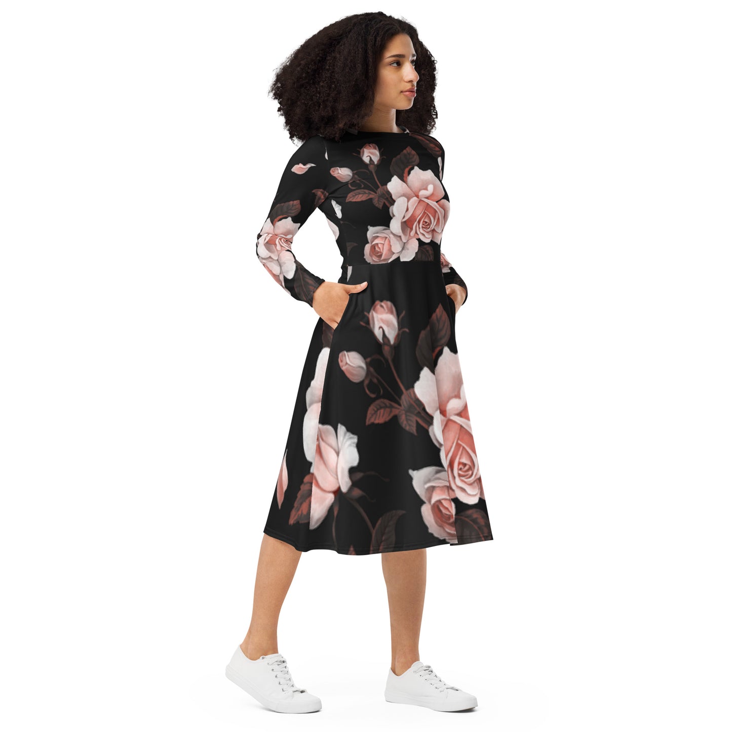 Everything is coming up Roses long sleeve midi dress