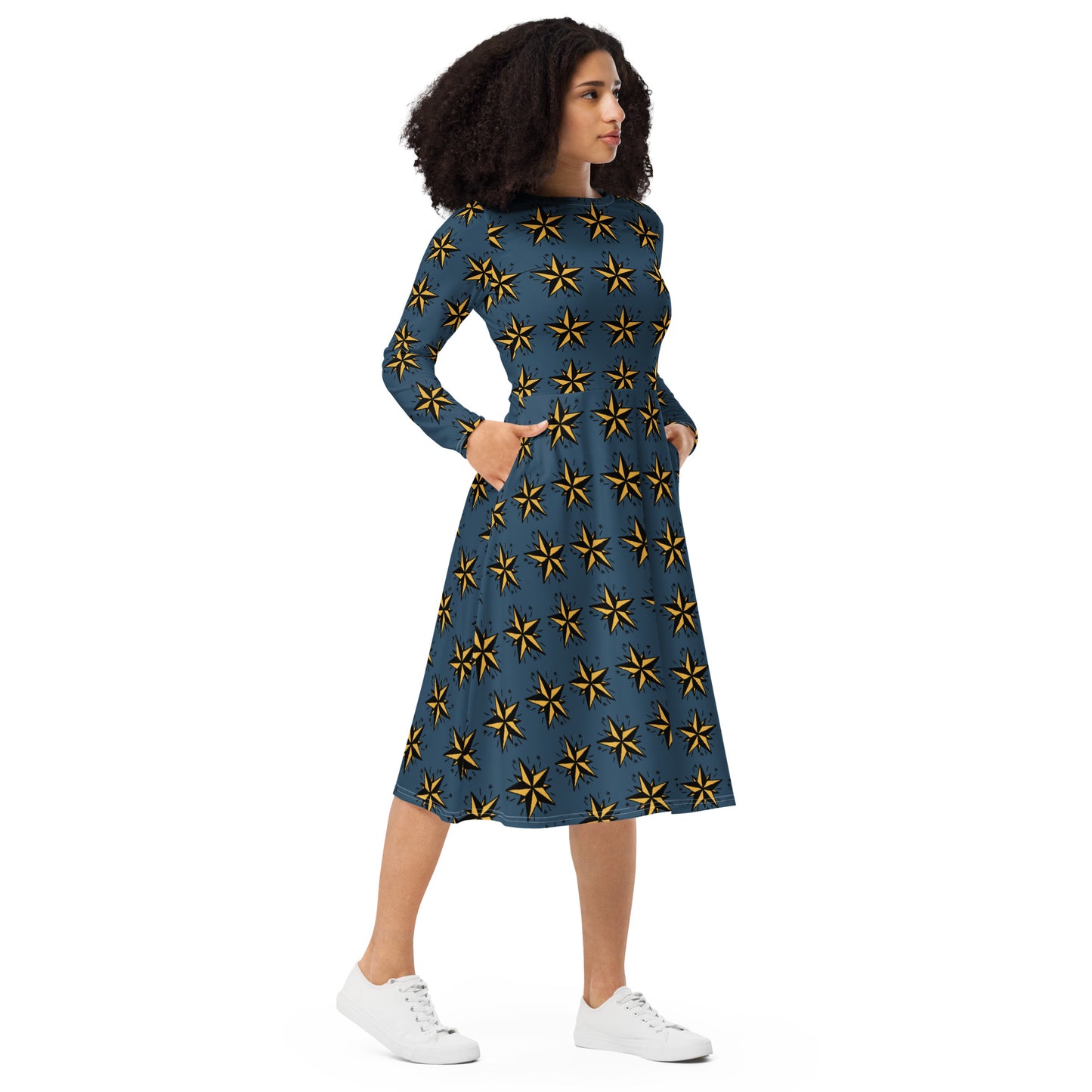 All Star All-over print long sleeve midi dress