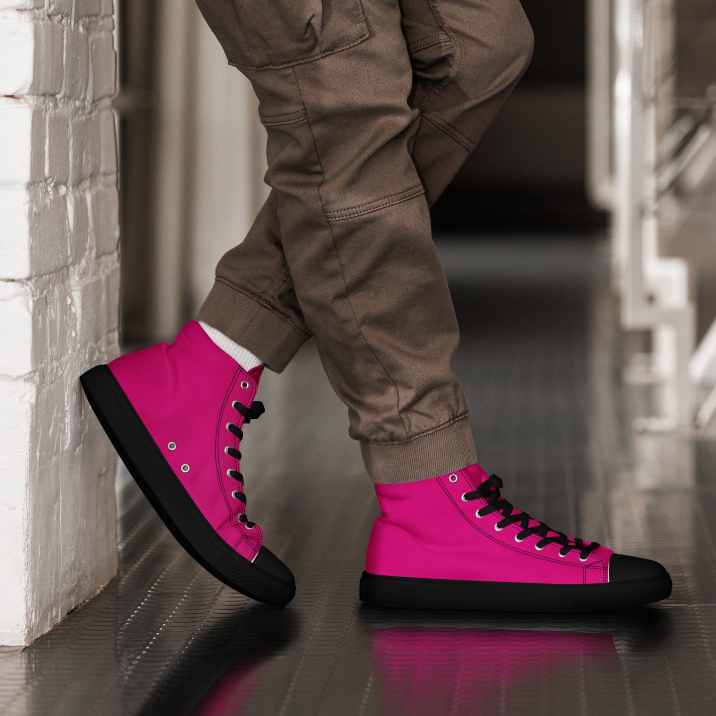 Magenta Menace Men’s high top canvas shoes