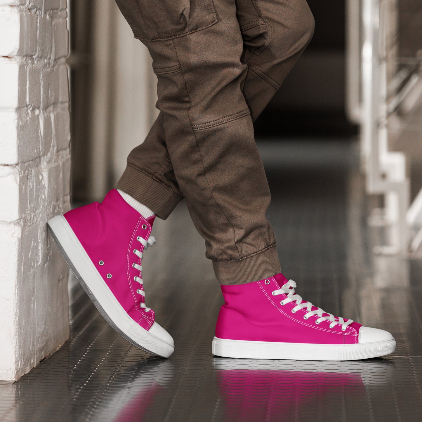 Magenta Menace Men’s high top canvas shoes