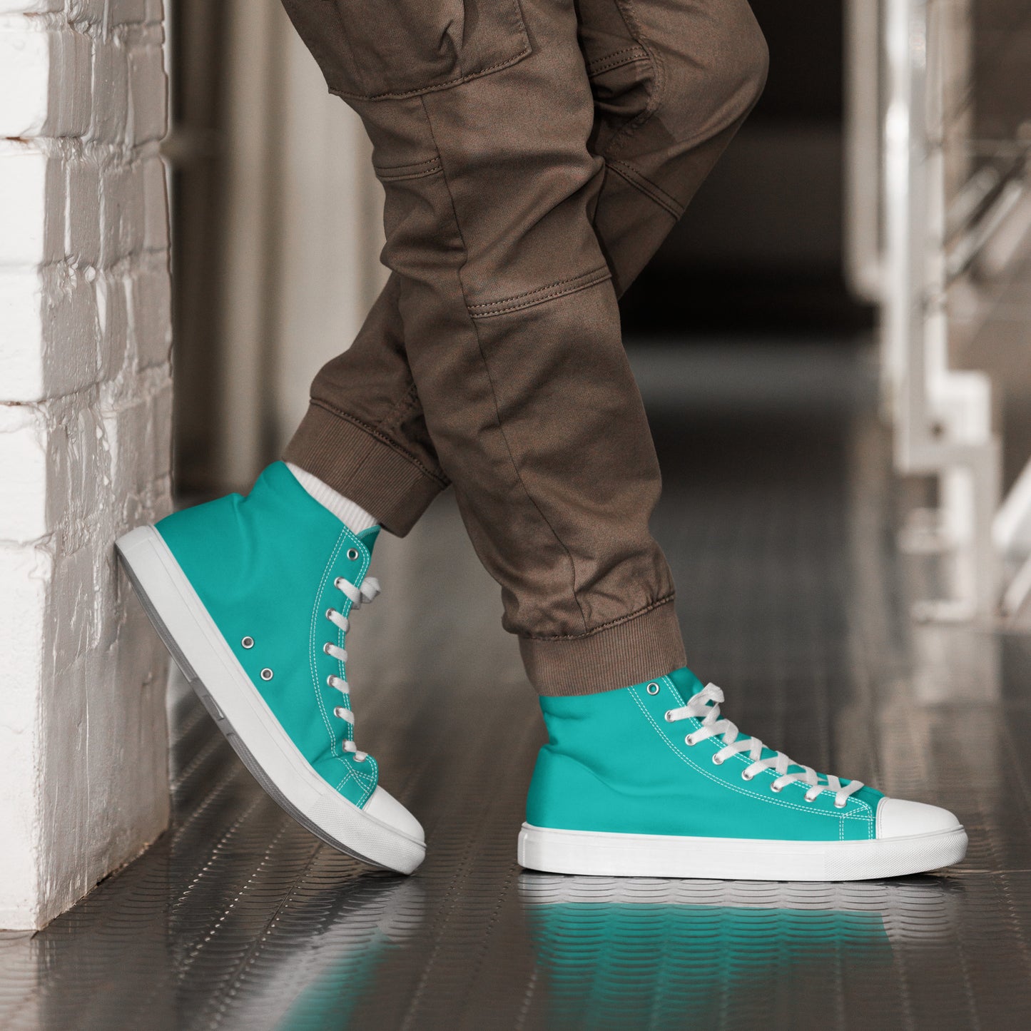 Teal Men’s high top canvas shoes