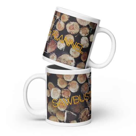 Sawdust and Flannel White glossy mug